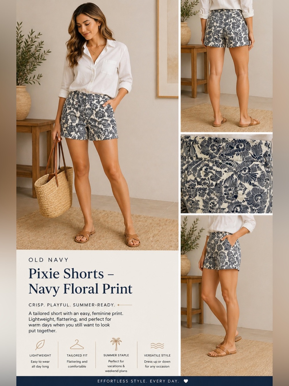 Old Navy Pixie Shorts – Navy Floral Print – Size 2